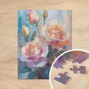 Pastel Roses Modern Abstract Floral Art Jigsaw Puzzle