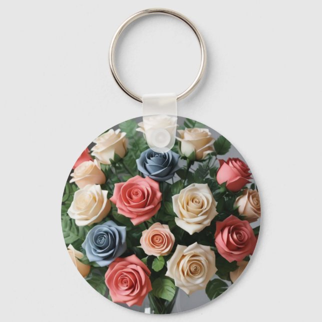 Pastel roses of ivory,pink,blue Keychain  (Front)