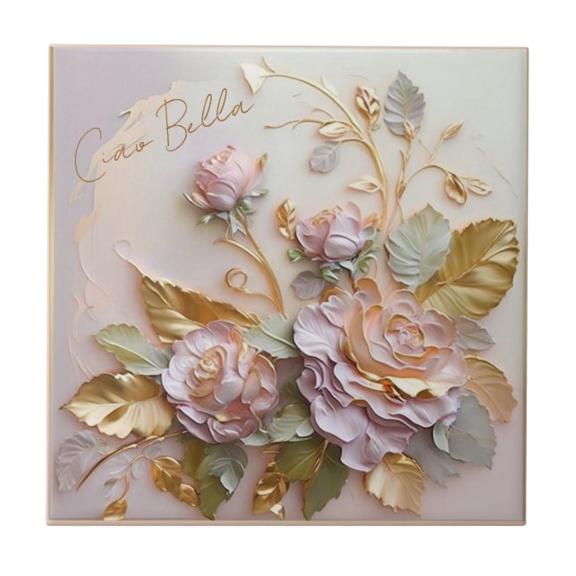 Pastel Roses Sculpture  Tile (Front)