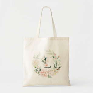 Pastel roses wreath floral monogram letter L Tote Bag