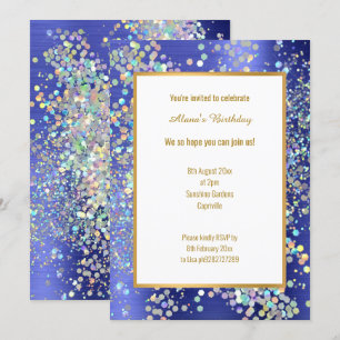 PASTEL ROYAL BLUE TEXTURED HOLOGRAPHIC INVITATION