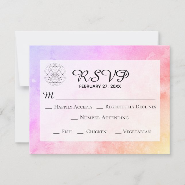 *~* Pastel Sacred Geometry Watercolor Wedding RSVP Card (Front)
