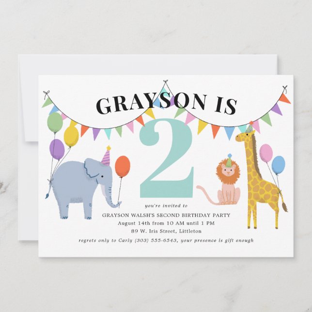 Pastel Safari Animals Kids Birthday Party Invitation (Front)