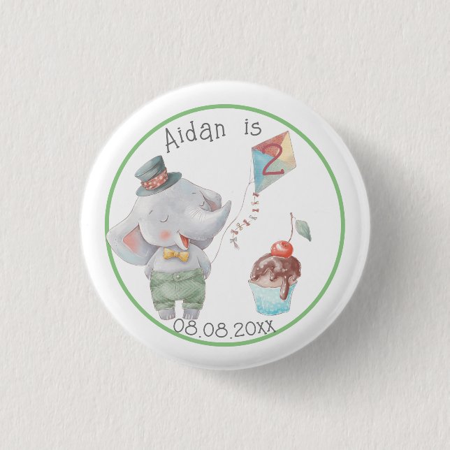 Pastel Safari Elephant Personalised Birthday 3 Cm Round Badge (Front)