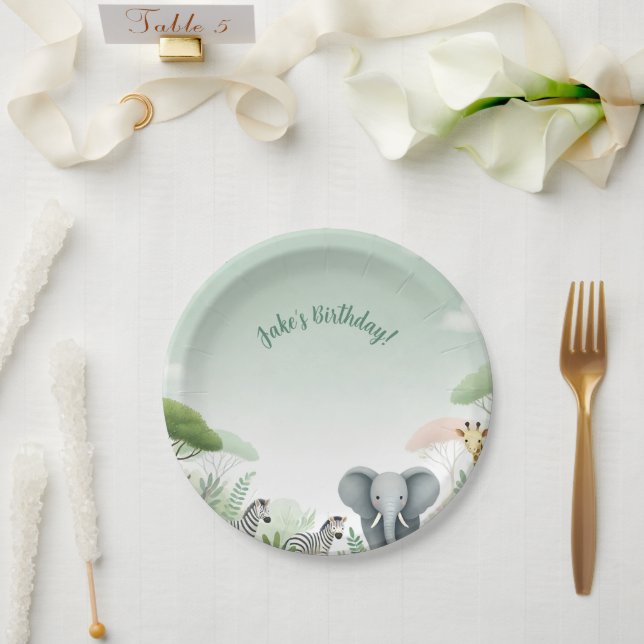 Pastel Safari Jungle Paper Plates for Kids' Party (Wedding)