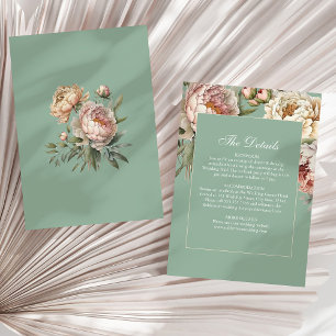 Pastel Sage & Blush Peonies Wedding Details Card