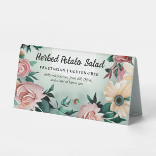 Pastel Sage Green Floral Buffet Food Label Caterer