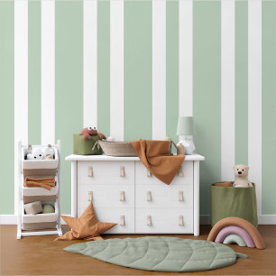 Pastel Sage Green White Stripes Pattern Wallpaper