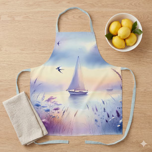Pastel Sailboat Coastal Dreamscape Apron