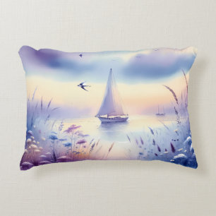 Pastel Sailboat Coastal Dreamscape Decorative Cushion