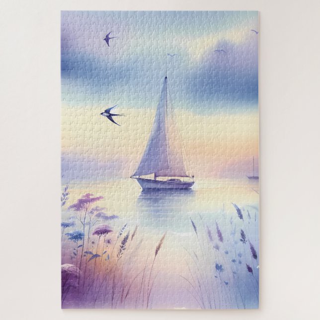 Pastel Sailboat Coastal Dreamscape Jigsaw Puzzle (Vertical)