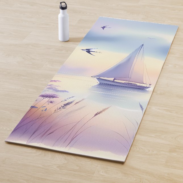 Pastel Sailboat Coastal Dreamscape Yoga Mat (In Situ)