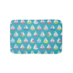 Pastel Sailboat Pattern Bath Mat
