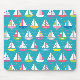 Pastel Sailboat Pattern Mouse Mat