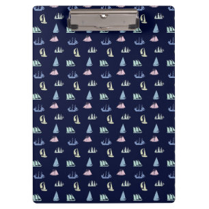 Pastel Sailboat Pattern on Midnight Blue Clipboard