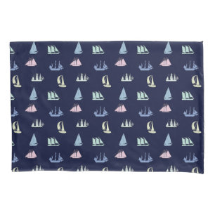 Pastel Sailboat Pattern on Midnight Blue Pillowcase