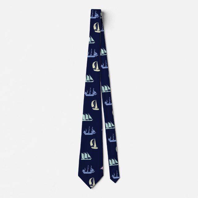 Pastel Sailboat Pattern on Midnight Blue Tie (Front)
