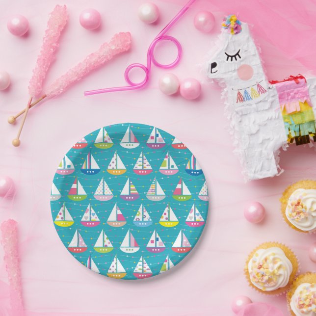 Pastel Sailboat Pattern Paper Plate (Party)