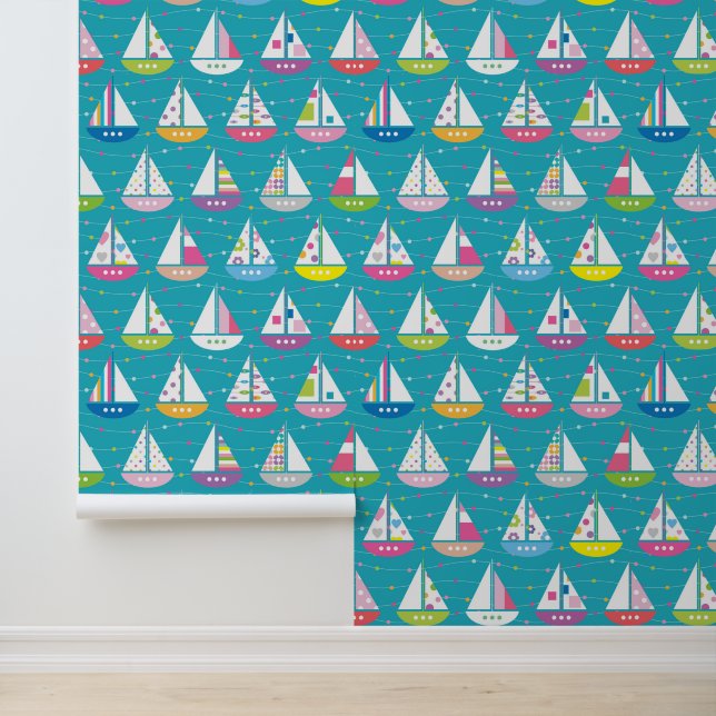 Pastel Sailboat Pattern Wallpaper (Application)