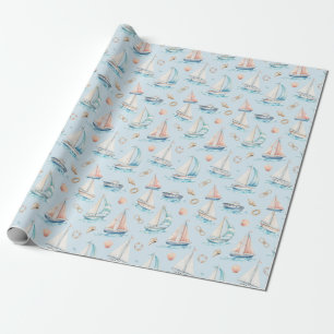 Pastel Sailboat Watercolor Nautical Gift Wrapping Paper