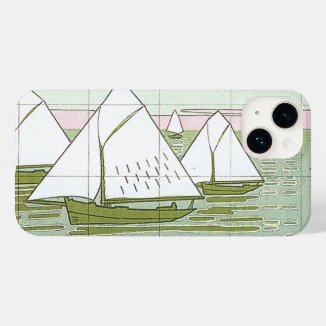 Pastel Sailboats Faux Tile iPhone Case (Back (Horizontal))