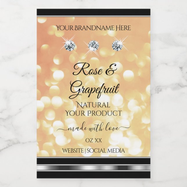 Pastel Salmon Glitter Product Labels with Diamonds (Single Label)