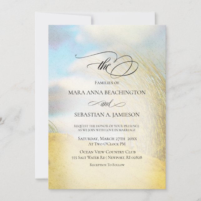*~* Pastel Sand Dune Beach Grass  Wedding Invitation (Front)