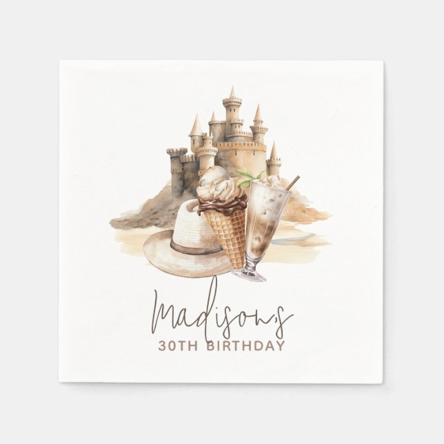 Pastel Sand Elegant Beach Party Personalised Napkin (Front)