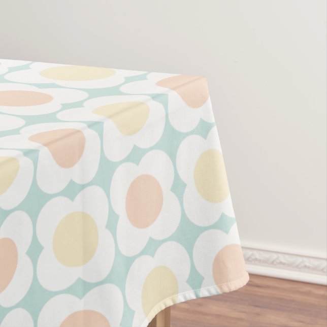 Pastel Scandi Flowers - Mid mod - Blue and Orange Tablecloth (In Situ)