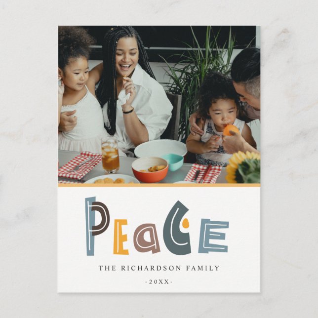 Pastel Scandi Yellow Grey Photo Peace Christmas Holiday Postcard (Front)