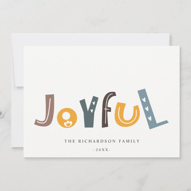 Pastel Scandi Yellow Grey Text Joyful Christmas Holiday Card (Front)