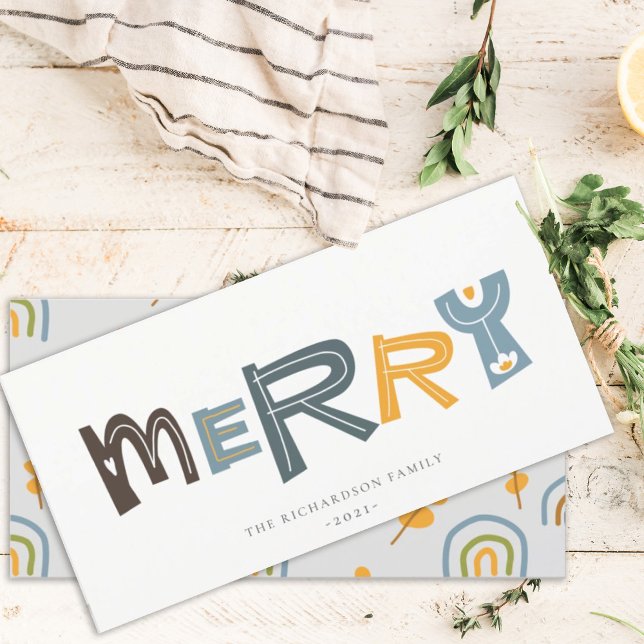 Pastel Scandi Yellow Grey Text Merry Christmas Holiday Card (Creator Uploaded)
