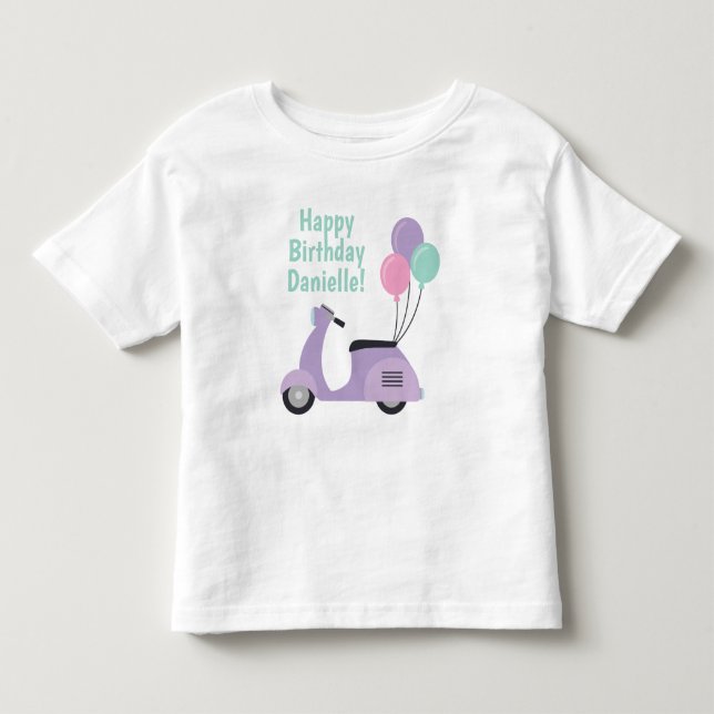 Pastel Scooter & Balloons Personalised T-shirt (Front)