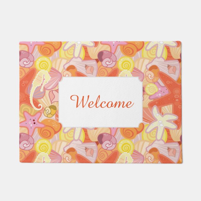 Pastel Sea Creature Pattern | Add Your Text Doormat (Front)