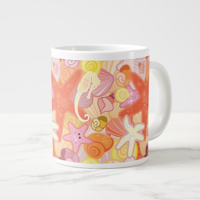 Pastel Sea Creature Pattern Large Coffee Mug (Front Right)