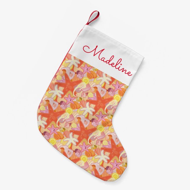 Pastel Sea Creatures | Add Your Name Small Christmas Stocking (Front (Hanging))