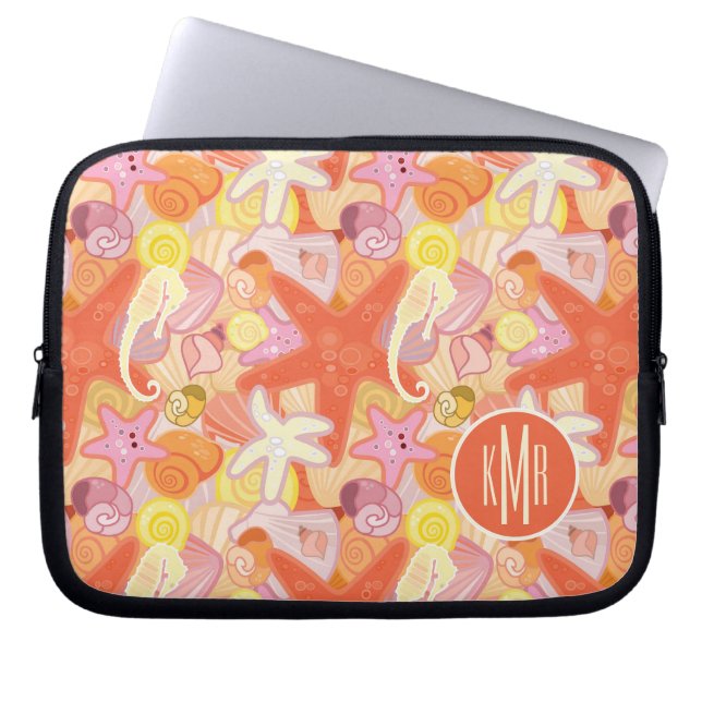 Pastel Sea Creatures | Monogram Laptop Sleeve (Front)