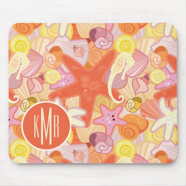Pastel Sea Creatures | Monogram Mouse Mat (Front)