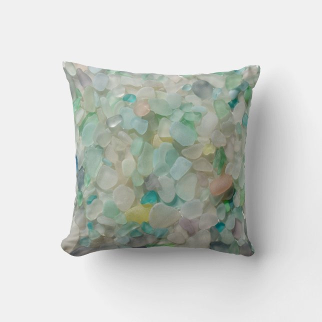 Pastel sea glass beach glass photo square cushion (Front)