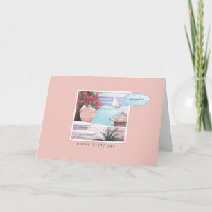 Pastel Sea & Sailboat Happy Birthday on Pink Card