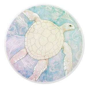 Pastel Sea Turtle Light Colorful Ocean Ceramic Knob