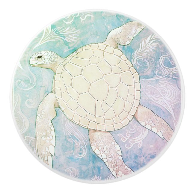 Pastel Sea Turtle Light Colorful Ocean Ceramic Knob (Front)