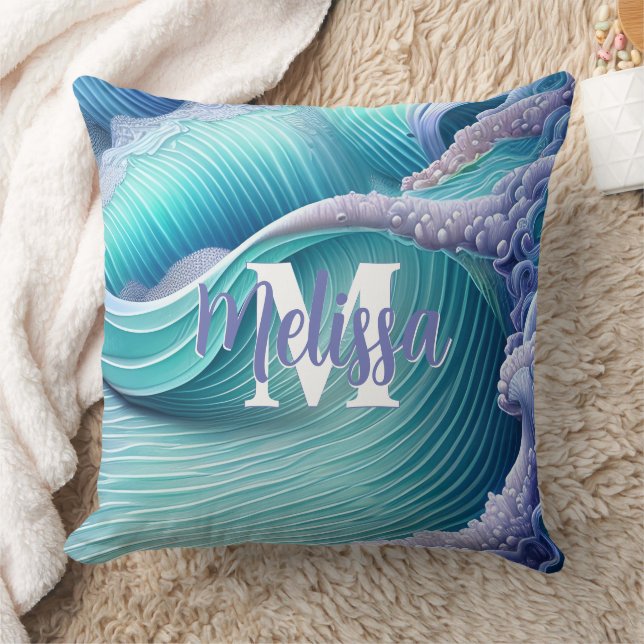 Pastel Sea Waves Monogram Cushion (Blanket)