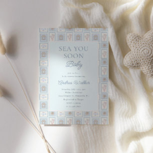 Pastel Sea You Soon Baby Ocean Stamps Baby Shower Invitation