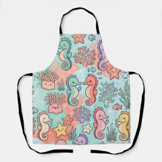 Pastel Seahorse Ocean Apron - Cute Coral Pattern