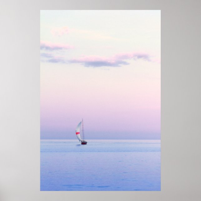 Pastel Seascape with a Sailboat Poster (Front)