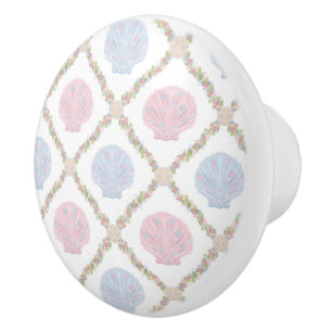 Pastel Seashell Coastal Beach Lattice Pattern Ceramic Knob