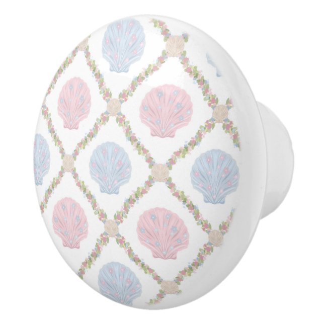 Pastel Seashell Coastal Beach Lattice Pattern Ceramic Knob (Right)