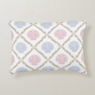 Pastel Seashell Coastal Beach Lattice Pattern Decorative Cushion