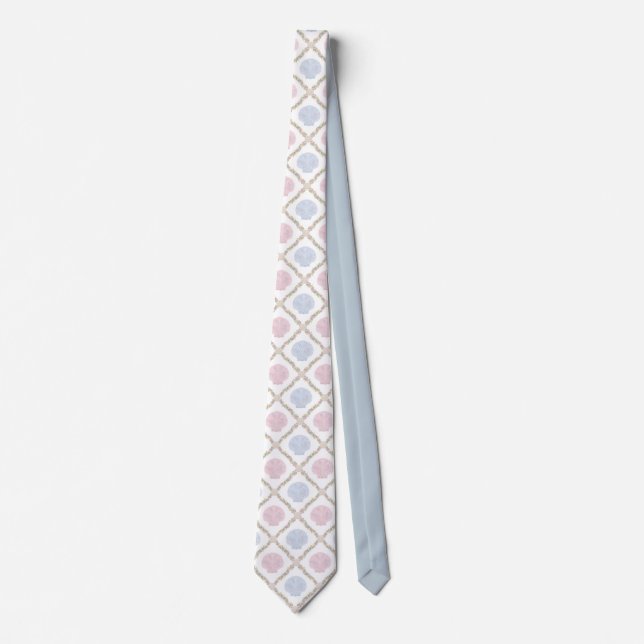 Pastel Seashell Coastal Beach Lattice Pattern Tie (Front)